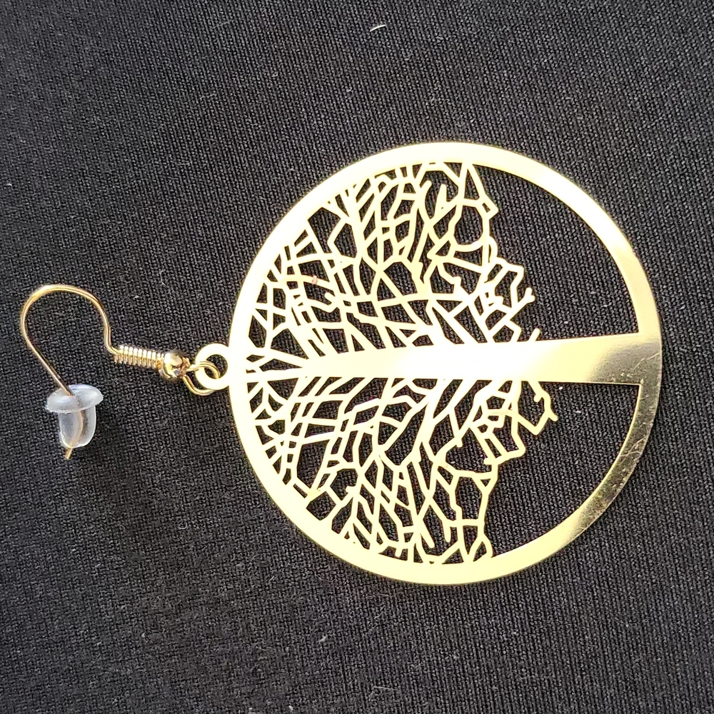 Silver or Golden Tree Leaf Circle Earrings
